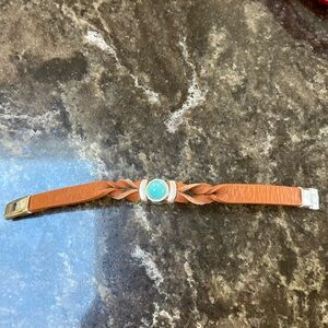 Handmade Leather bracelet hand crafted aqua brown
